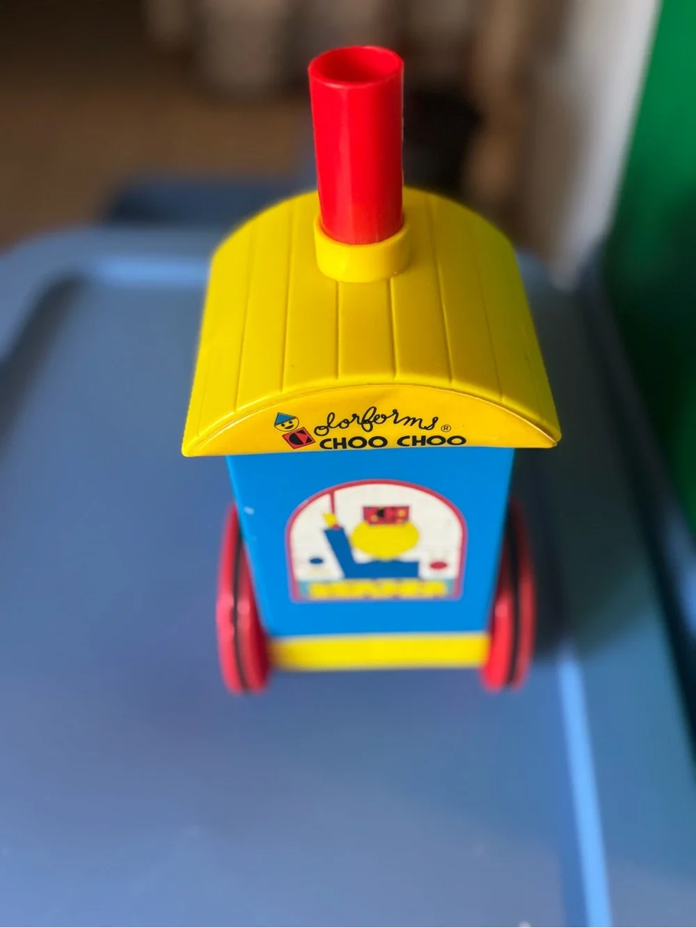 Vintage 1985 Colorforms Choo Choo Train Toy - Helm Toy Co - Mechanical Push Toy